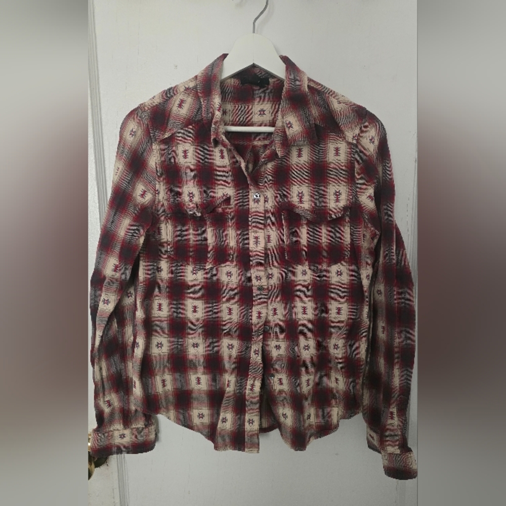 Womens Red Brown Plaid Shirt